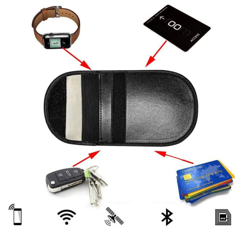 Apsaugos nuo vagystės dėklas automobilio raktams Faraday narvas 14x10cm juodas