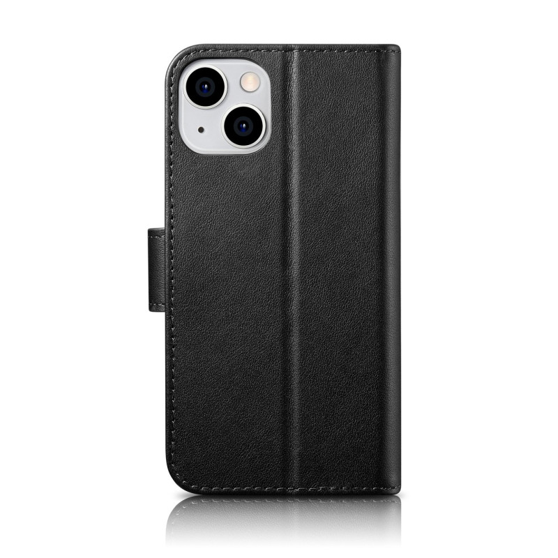 2 viename odinis atverčiamas dangtelis iPhone 14 Plus Anti-RFID piniginės dėklas, juodas