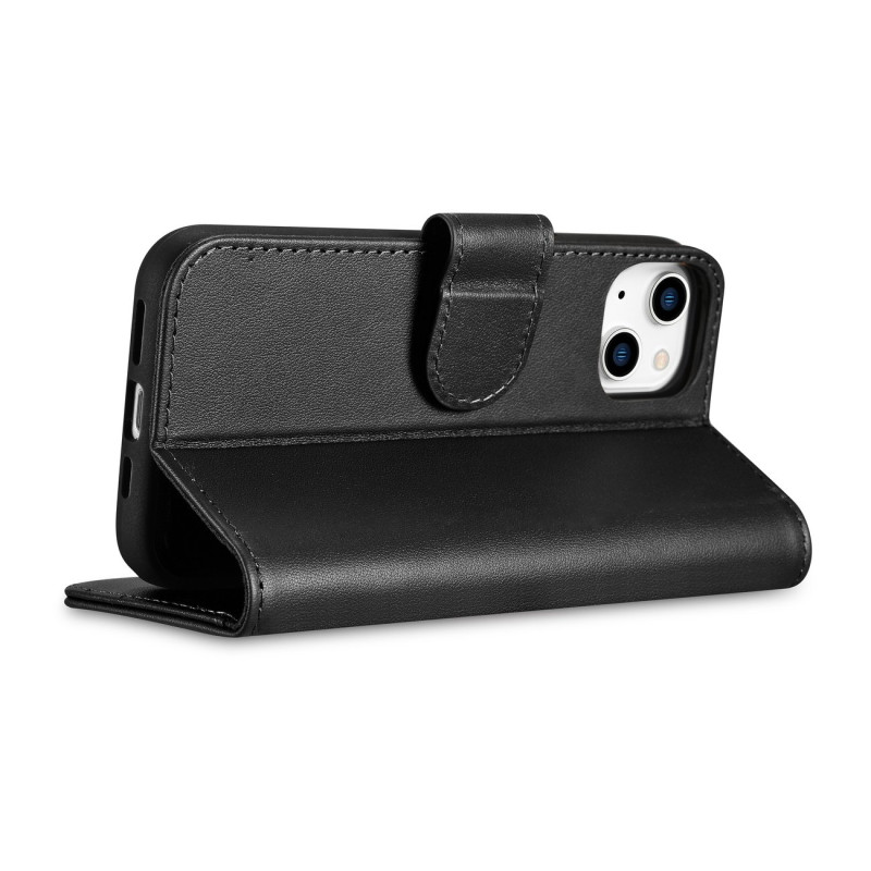 2 viename odinis atverčiamas dangtelis iPhone 14 Plus Anti-RFID piniginės dėklas, juodas