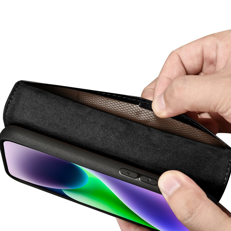 2 viename odinis atverčiamas dangtelis iPhone 14 Plus Anti-RFID piniginės dėklas, juodas