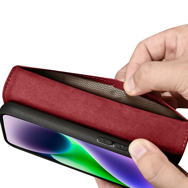2 viename odinis atverčiamas dangtelis iPhone 14 Plus anti-RFID piniginės dėklas, raudonas