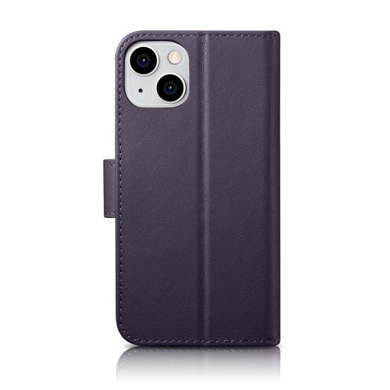 2 viename odinis atverčiamas dangtelis iPhone 14 Plus Anti-RFID piniginės dėklas Tamsiai violetinis