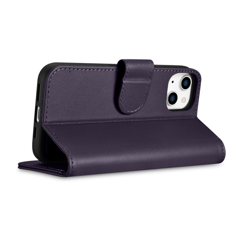 2 viename odinis atverčiamas dangtelis iPhone 14 Plus Anti-RFID piniginės dėklas Tamsiai violetinis