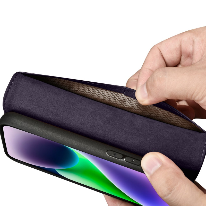 2 viename odinis atverčiamas dangtelis iPhone 14 Plus Anti-RFID piniginės dėklas Tamsiai violetinis