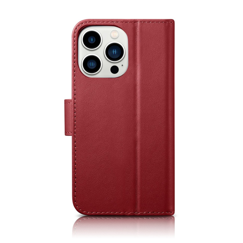 2 viename odinis atverčiamas dangtelis iPhone 14 Pro Max Anti-RFID piniginės dėklas, raudonas