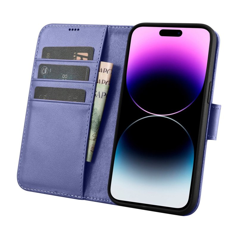 
2 viename odinis atverčiamas dangtelis iPhone 14 Pro Max Anti-RFID piniginės dėklas Šviesiai violetinis
