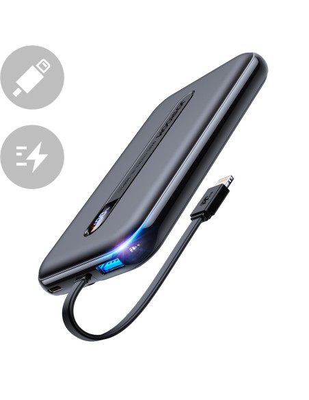 Maitinimo bankas su įmontuotu kabeliu Iphone Lightning 10000mAh PD QC3.0 juodas Maitinimo bankas su įmontuotu kabeliu Iphone Lightning 10000mAh PD QC3.0 juodas