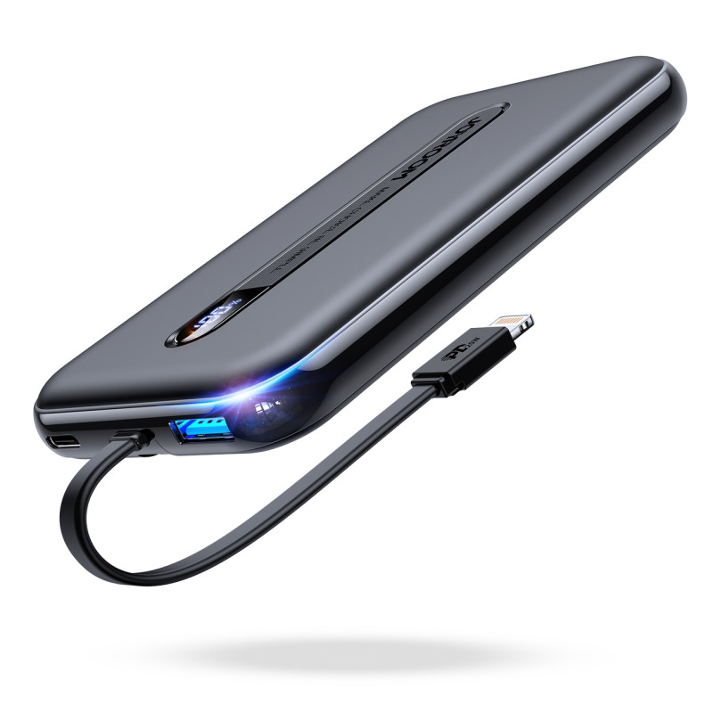 Maitinimo bankas su įmontuotu kabeliu Iphone Lightning 10000mAh PD QC3.0 juodas