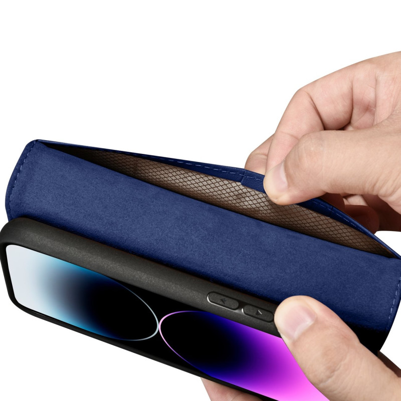 2 viename odinis atverčiamas dangtelis iPhone 14 Pro Max Anti-RFID piniginės dėklas, mėlynas