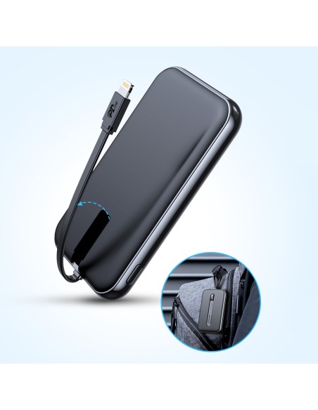 Maitinimo bankas su įmontuotu kabeliu Iphone Lightning 10000mAh PD QC3.0 juodas Maitinimo bankas su įmontuotu kabeliu Iphone Lightning 10000mAh PD QC3.0 juodas