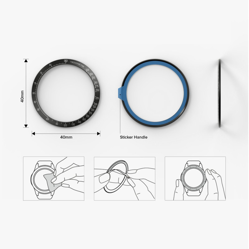 Apsauginis žiedas „Galaxy Watch“ 4/ 5 40 mm rėmelio formos nerūdijančio plieno juodas žiedas
