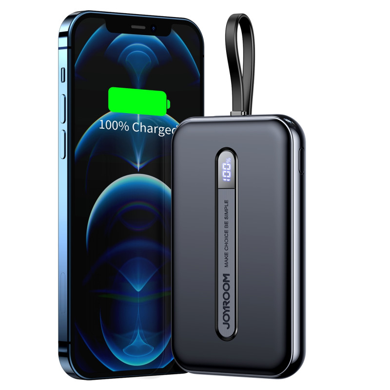 Maitinimo bankas su įmontuotu kabeliu Iphone Lightning 10000mAh PD QC3.0 juodas