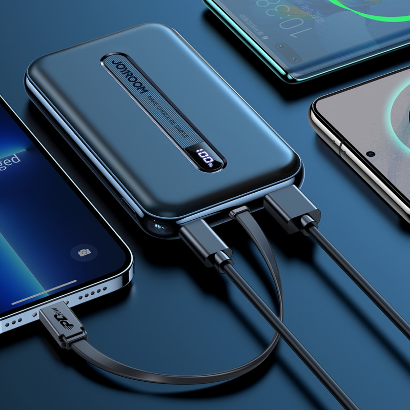 Maitinimo bankas su įmontuotu kabeliu Iphone Lightning 10000mAh PD QC3.0 juodas