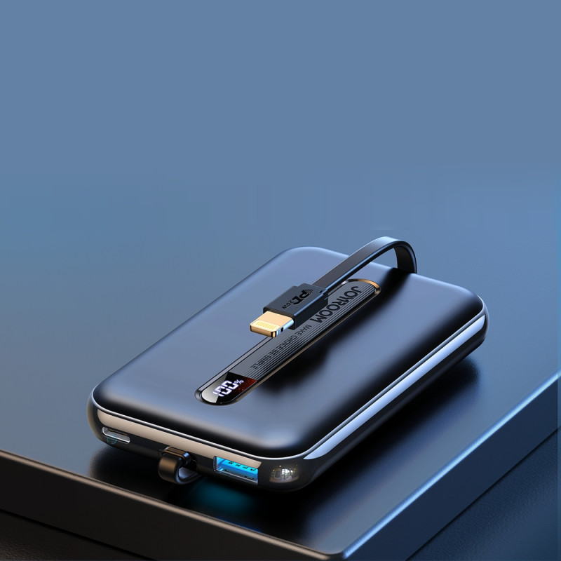 Maitinimo bankas su įmontuotu kabeliu Iphone Lightning 10000mAh PD QC3.0 juodas