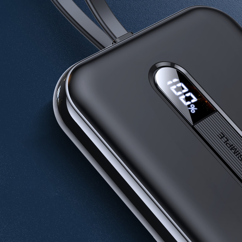 Maitinimo bankas su įmontuotu kabeliu Iphone Lightning 10000mAh PD QC3.0 juodas