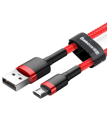 Patvarus lankstus laidas USB microUSB kabelis QC3.0 2.4A 1M raudonas