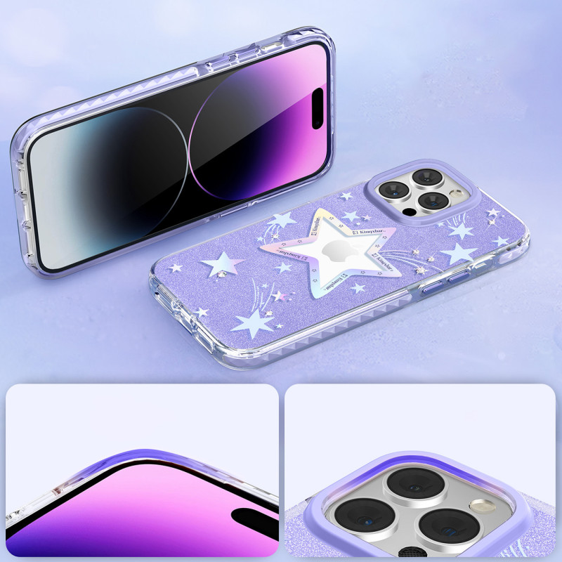 iPhone 14 Plus Heart Star serijos PURPLE STAR žvaigždės dėklas
