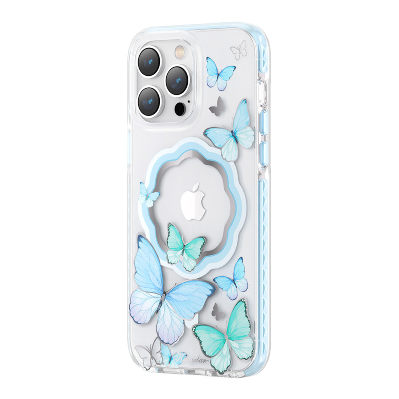 
Magnetinis dėklas su drugeliais skirtas iPhone 14 Plus MagSafe Butterfly Series mėlynai
