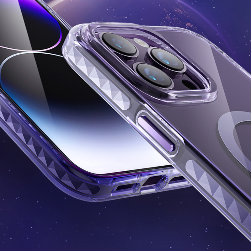 Magnetinis dėklas iPhone 14 MagSafe PQY Ice Crystal Series violetinis
