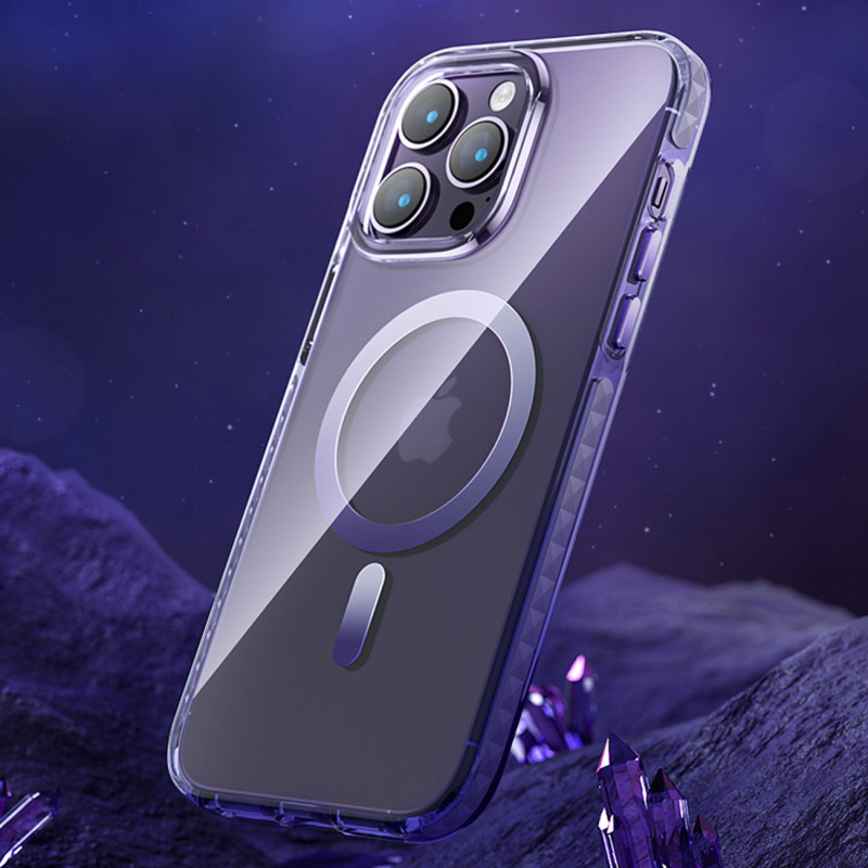 Magnetinis dėklas iPhone 14 Plus MagSafe PQY Ice Crystal Series violetinis