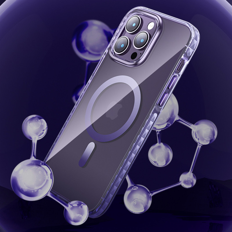 Magnetinis dėklas iPhone 14 Plus MagSafe PQY Ice Crystal Series violetinis