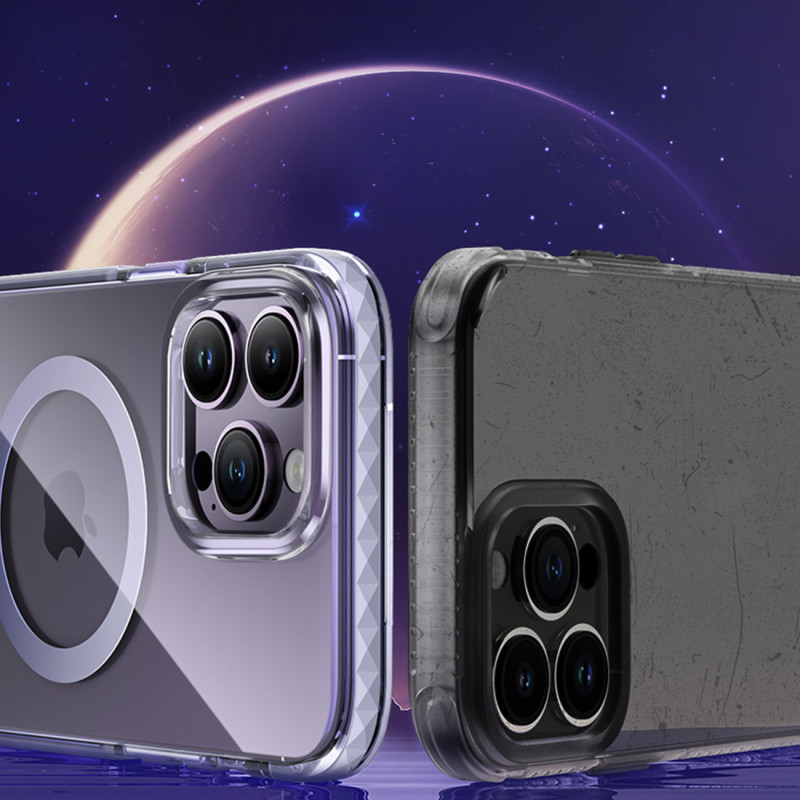 Magnetinis dėklas iPhone 14 Plus MagSafe PQY Ice Crystal Series violetinis