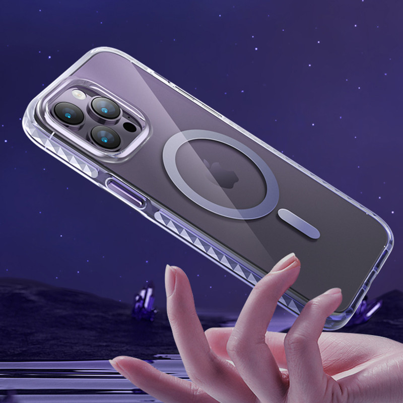 Magnetinis dėklas iPhone 14 Plus MagSafe PQY Ice Crystal Series violetinis