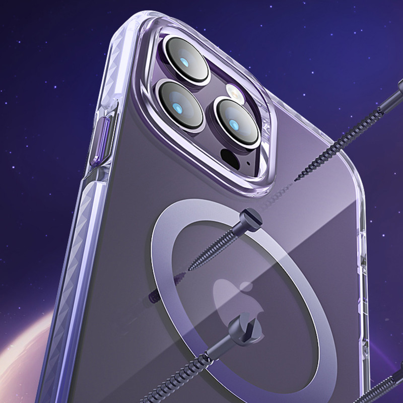 Magnetinis dėklas iPhone 14 Plus MagSafe PQY Ice Crystal Series violetinis
