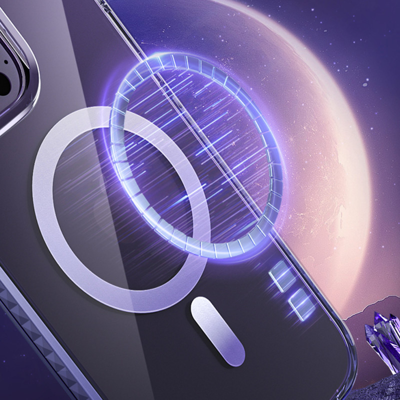 Magnetinis dėklas iPhone 14 Plus MagSafe PQY Ice Crystal Series violetinis
