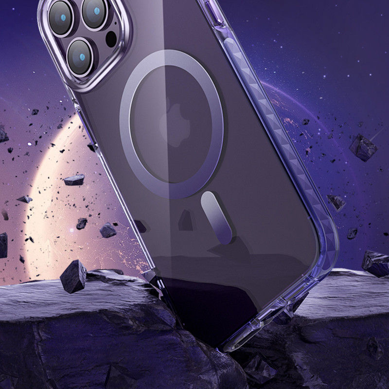 Magnetinis dėklas iPhone 14 Plus MagSafe PQY Ice Crystal Series rožinės ir mėlynos spalvos