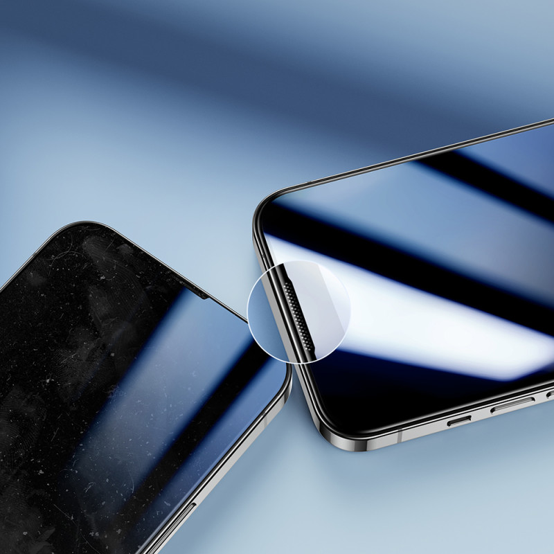 Viso ekrano grūdintas stiklas skirtas iPhone 14 Pro Max su Knight 2.5D TG rėmeliu, skaidrus