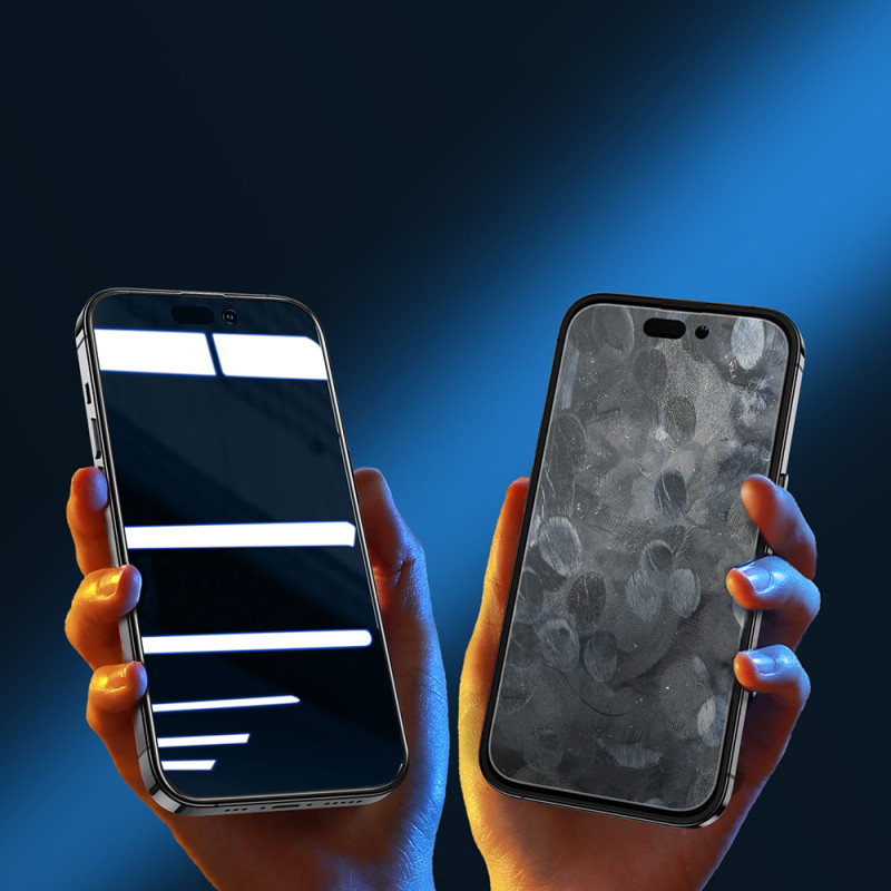 Grūdintas stiklas skirtas iPhone 14 su Anti-Spy filtru visam ekranui su skaidriu rėmeliu
