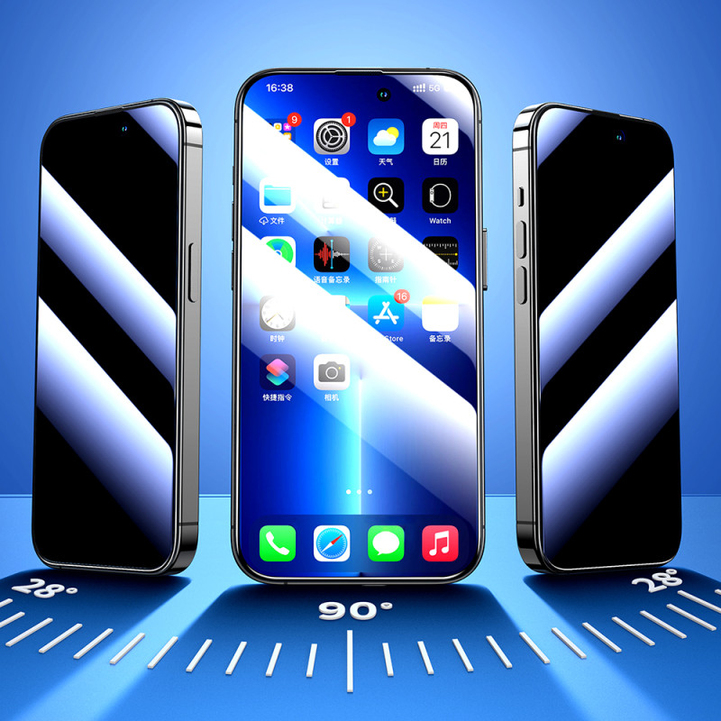 Grūdintas stiklas skirtas iPhone 14 Pro su Anti-Spy filtru visam ekranui su skaidriu rėmeliu