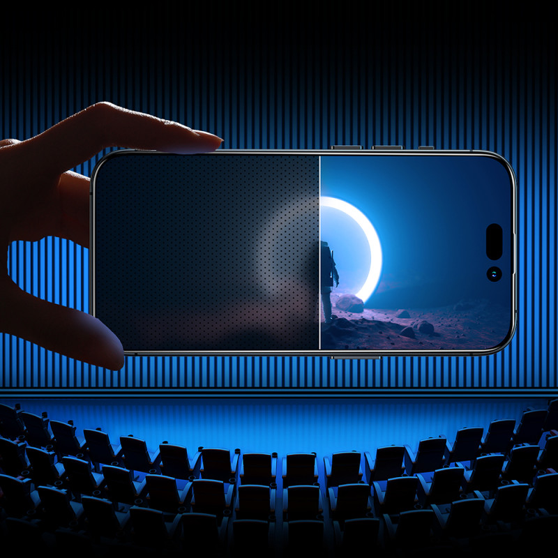 Grūdintas stiklas skirtas iPhone 14 Pro Max su Anti-Spy filtru visam ekranui su skaidriu rėmeliu
