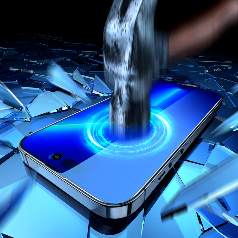 Grūdintas stiklas skirtas iPhone 14 Pro Max su Anti-Spy filtru visam ekranui su skaidriu rėmeliu