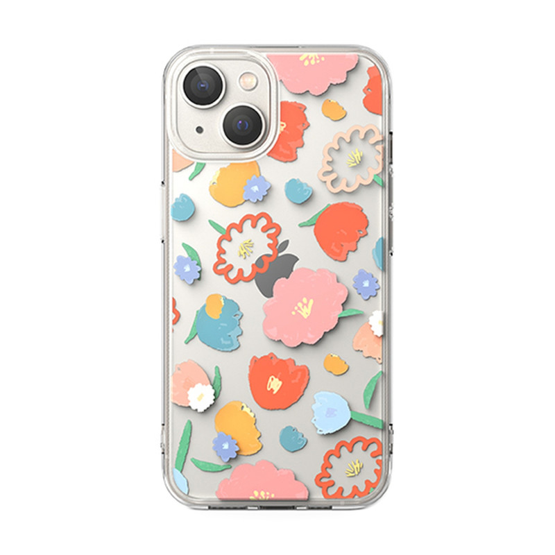 Šarvuotas dėklo dangtelis su geliniu rėmeliu iPhone 14 Plus Fusion Design, gėlėtas skaidrus