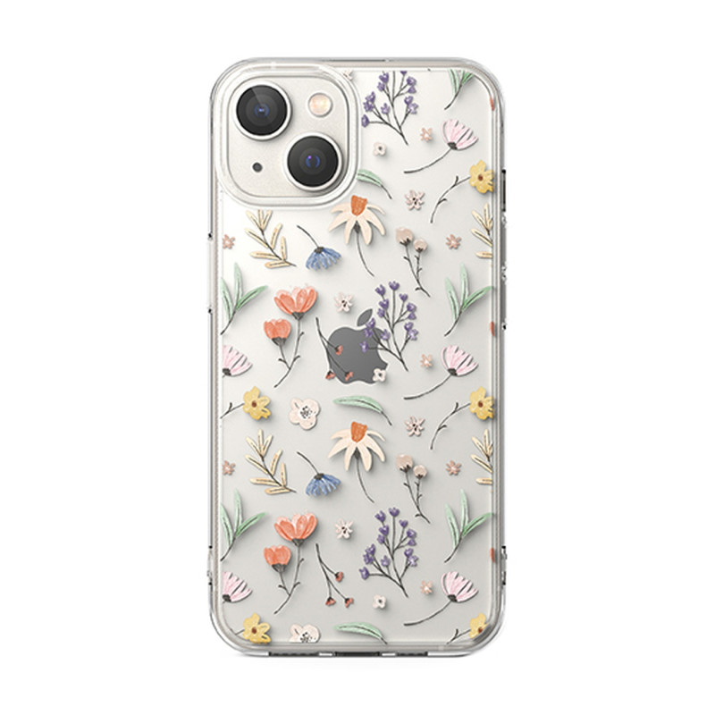 Šarvuotas dėklo dangtelis su gelio rėmeliu „iPhone 14 Plus Fusion Design“ sausos gėlės, skaidrios