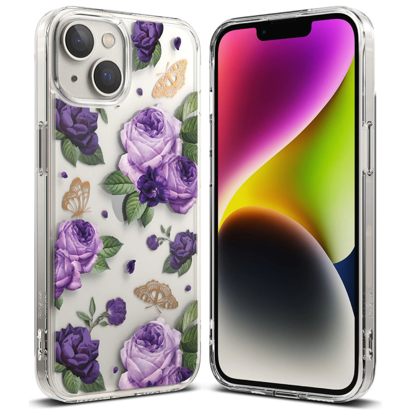 
Šarvuotas korpuso dangtelis su gelio rėmeliu iPhone 14 Plus Fusion Design Purple Rose skaidrus
