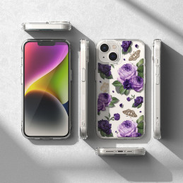 
Šarvuotas korpuso dangtelis su gelio rėmeliu iPhone 14 Plus Fusion Design Purple Rose skaidrus

