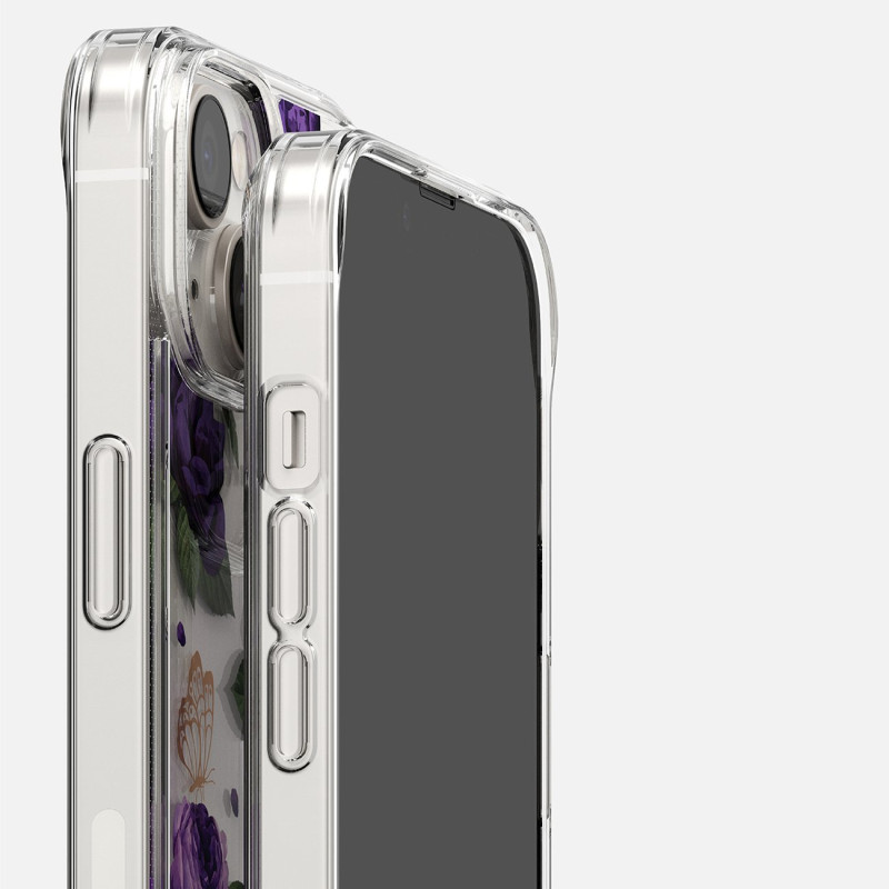 Šarvuotas korpuso dangtelis su gelio rėmeliu iPhone 14 Plus Fusion Design Purple Rose skaidrus