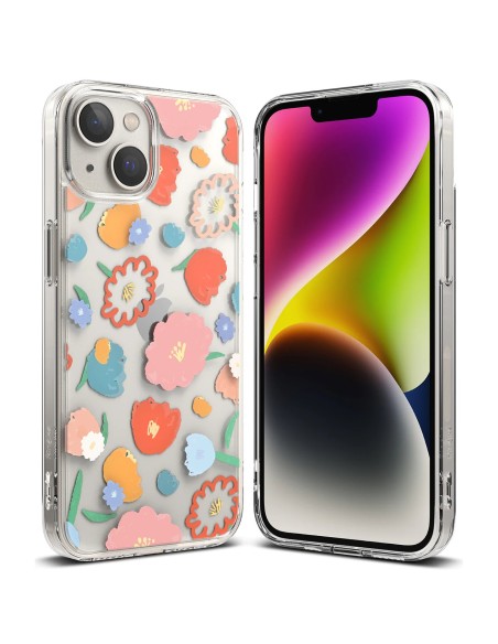 
iPhone 14 Fusion Design Gėlėtas šarvuotas dėklas su gelio rėmeliu, skaidrus
