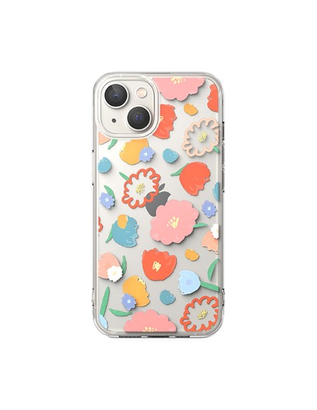 
iPhone 14 Fusion Design Gėlėtas šarvuotas dėklas su gelio rėmeliu, skaidrus
