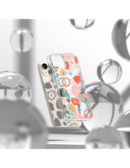 
iPhone 14 Fusion Design Gėlėtas šarvuotas dėklas su gelio rėmeliu, skaidrus
