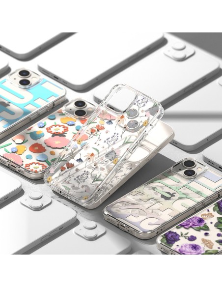 
iPhone 14 Fusion Design Gėlėtas šarvuotas dėklas su gelio rėmeliu, skaidrus
