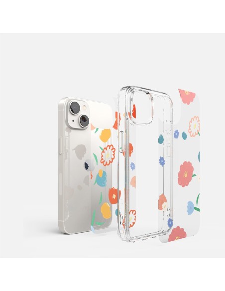 
iPhone 14 Fusion Design Gėlėtas šarvuotas dėklas su gelio rėmeliu, skaidrus
