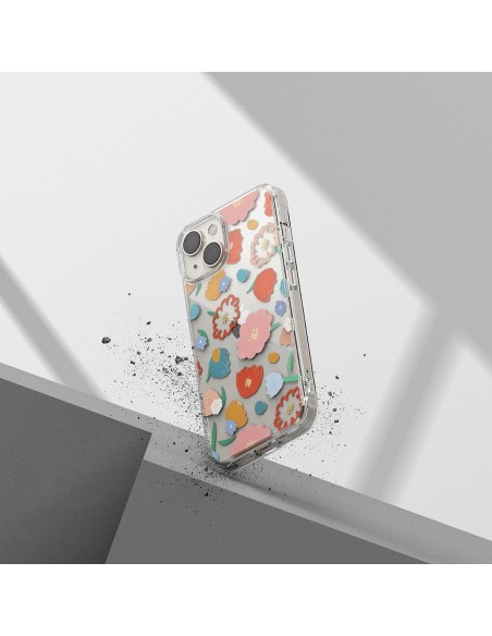 
iPhone 14 Fusion Design Gėlėtas šarvuotas dėklas su gelio rėmeliu, skaidrus
