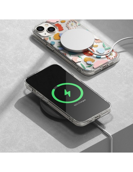 
iPhone 14 Fusion Design Gėlėtas šarvuotas dėklas su gelio rėmeliu, skaidrus
