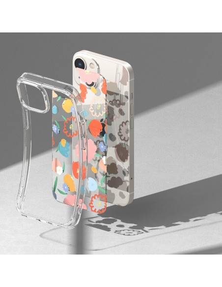 
iPhone 14 Fusion Design Gėlėtas šarvuotas dėklas su gelio rėmeliu, skaidrus

