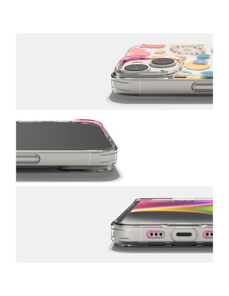 
iPhone 14 Fusion Design Gėlėtas šarvuotas dėklas su gelio rėmeliu, skaidrus
