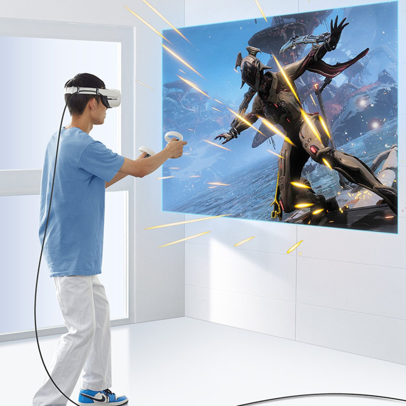 Kampinis USB-C laidas su palaikymu Oculus Quest 2 VR akiniams 60W 5m juodas